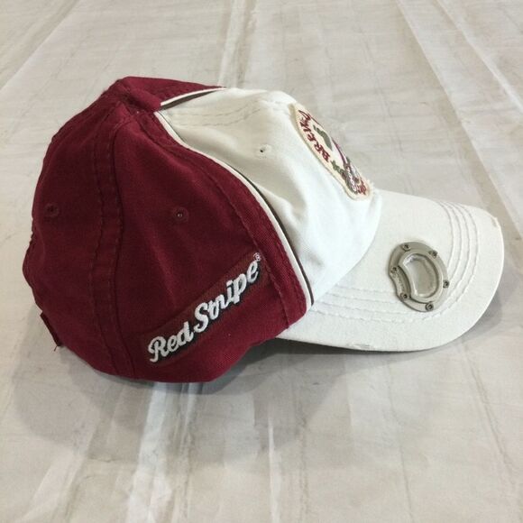 Red Stripe Cap Hat Men's Adjustable Strap Brewed in Jamaica Brim Bottle Opener - Picture 5 of 8